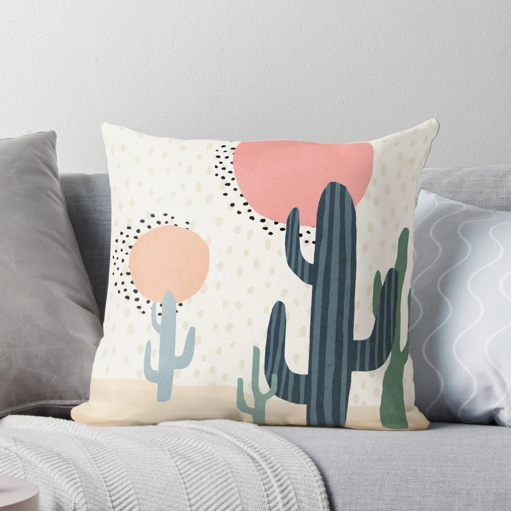 Colorful abstract cacti and sun wall art in a mid century modern style, perfect for a nursery or kids room.