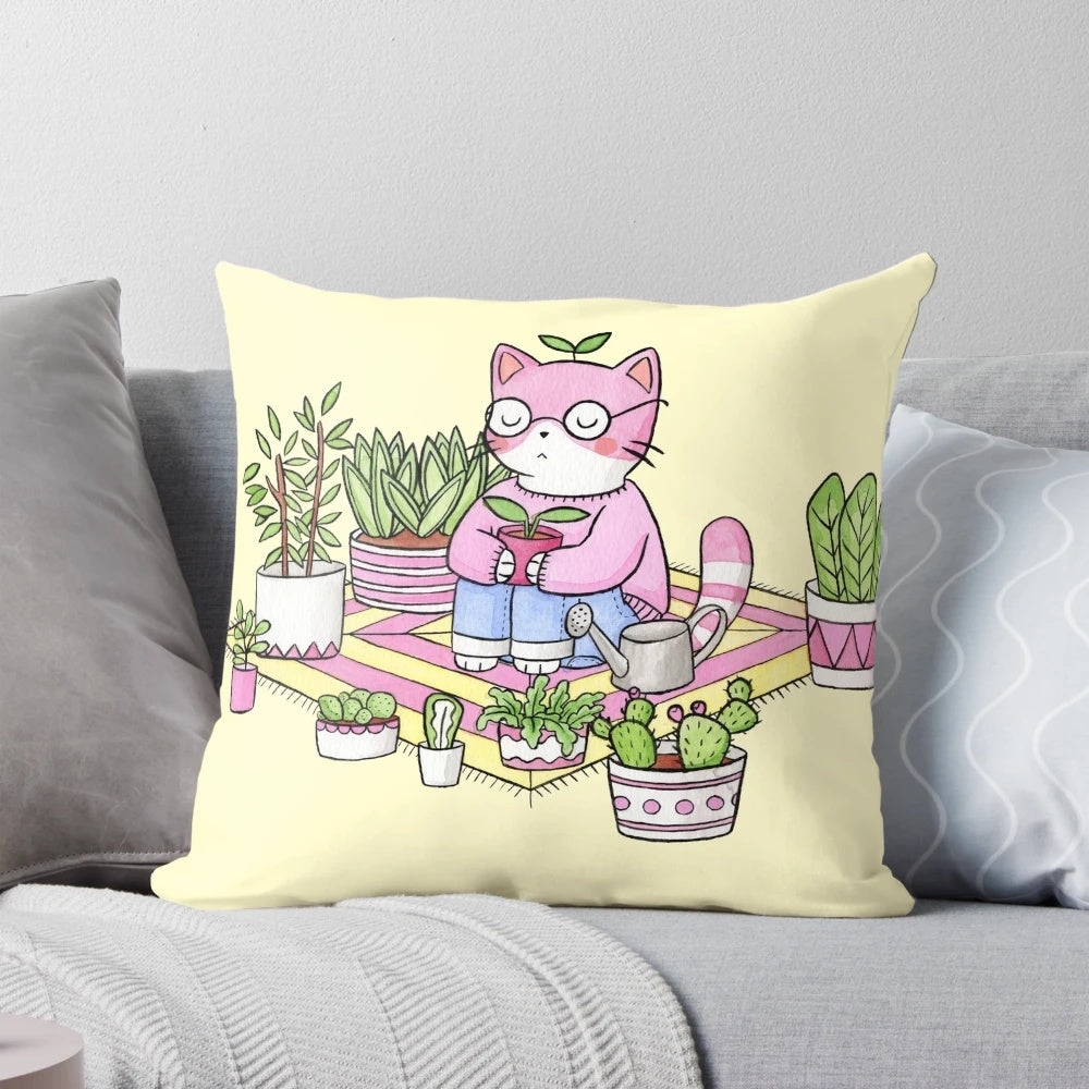 Cacti Meditation Pillow for Cats - Comfortable and Relaxing Cactus-Themed Pillow for Home & Garden