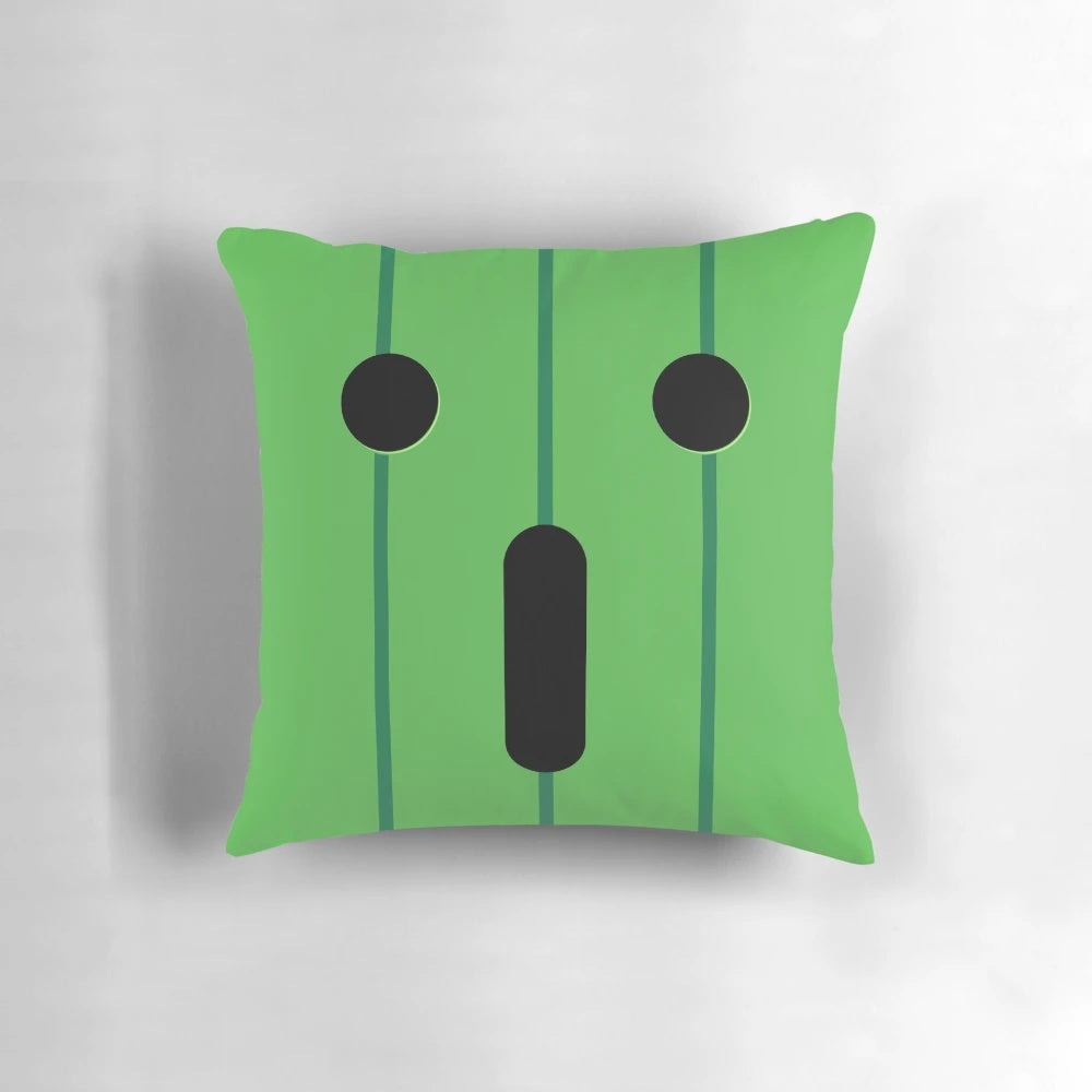 Cactuar-shaped plush pillow in green color for home and office decor