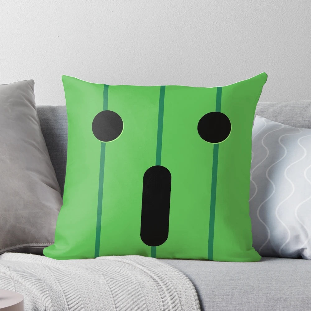Cactuar-shaped plush pillow in green color for home and office decor