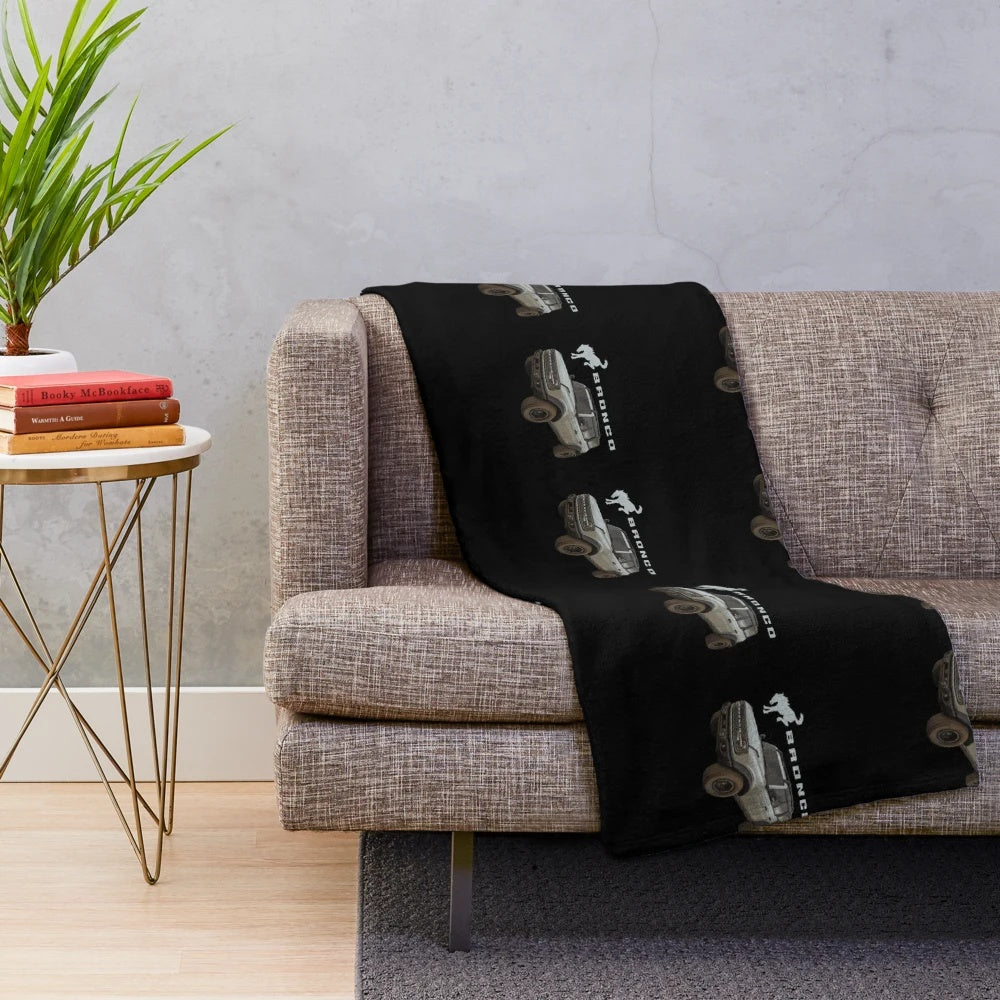 Cactus grey plush blanket with Ford Bronco-inspired design