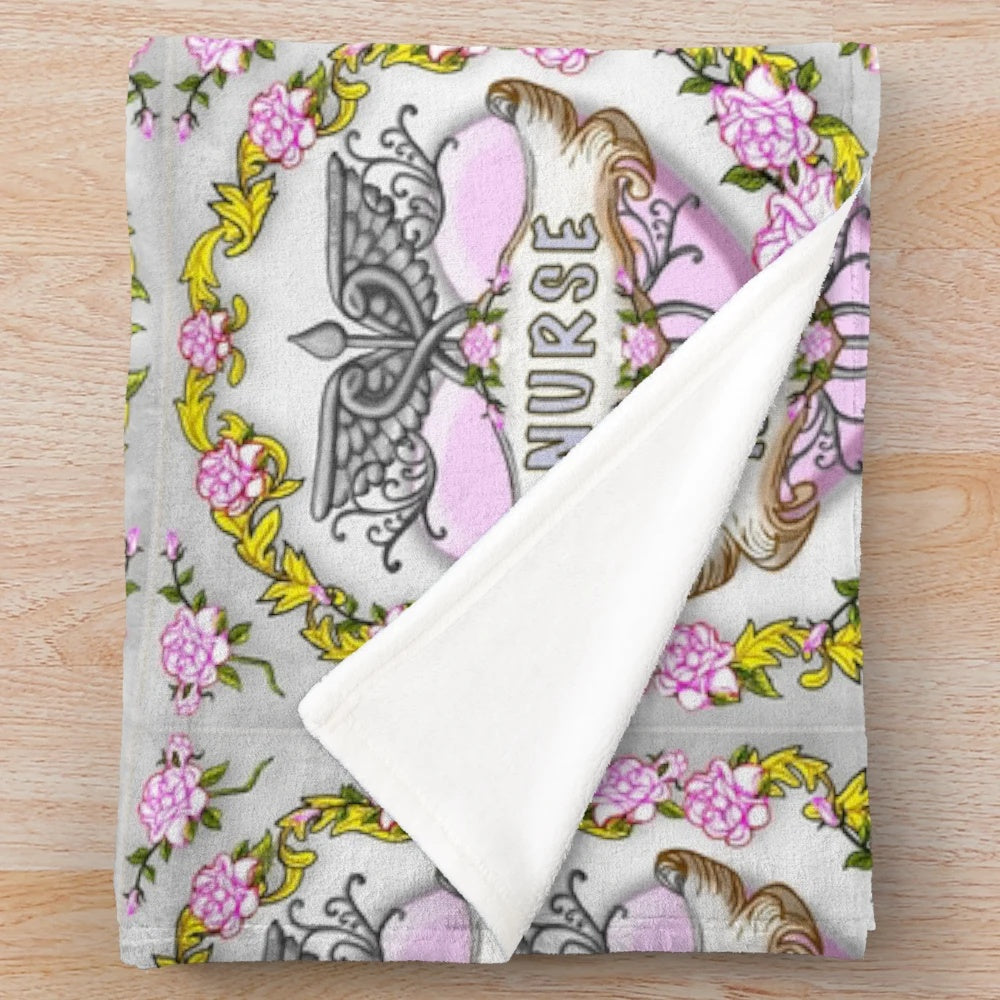 Caduceus heart nurse plush blanket
