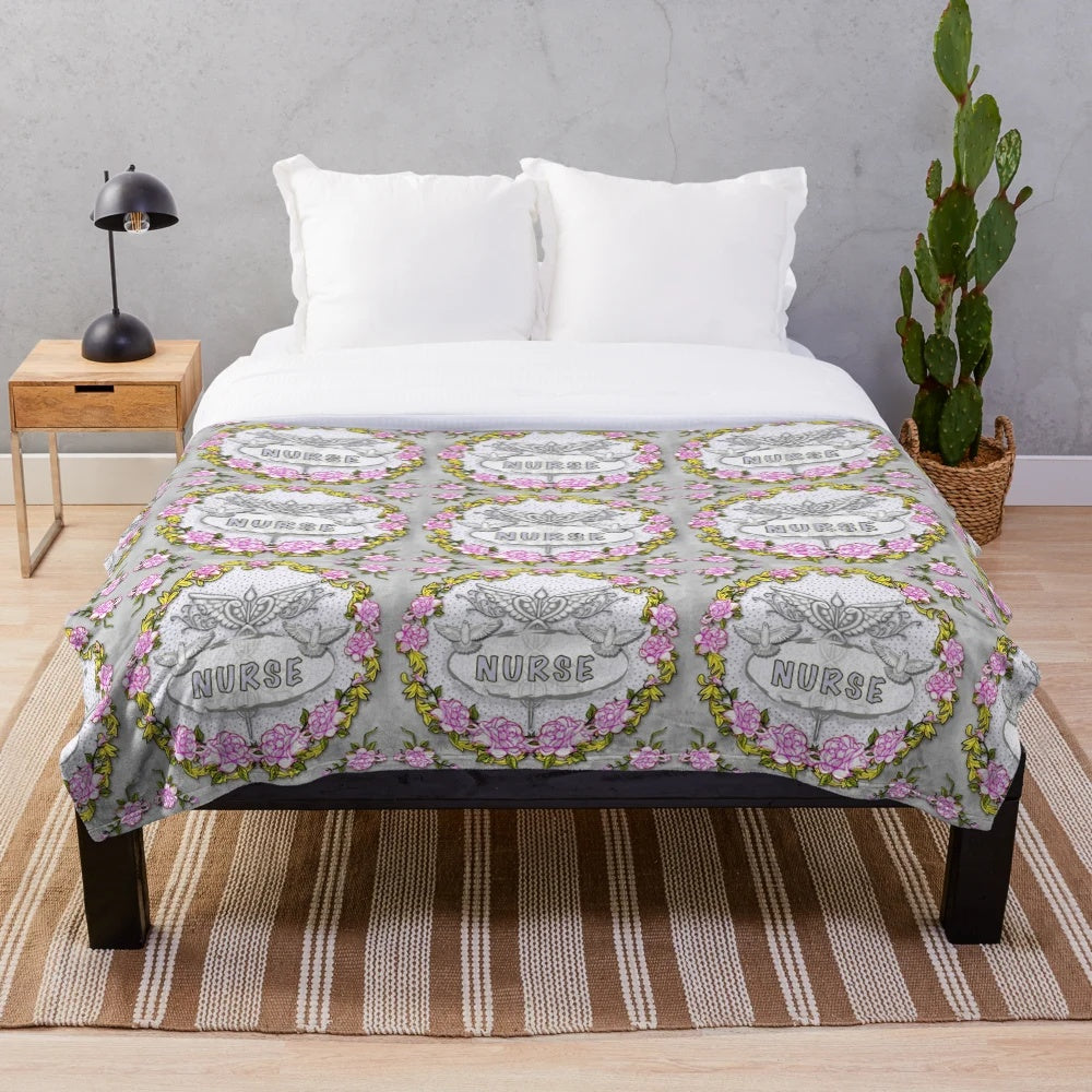 Caduceus Roses Nurse Plush Blanket
