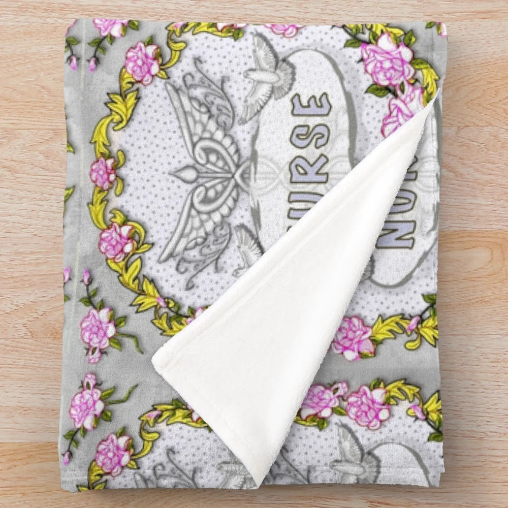 Caduceus Roses Nurse Plush Blanket