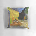 Decorative pillow featuring the famous "Cafe Terrace at Night" painting by Vincent Van Gogh.