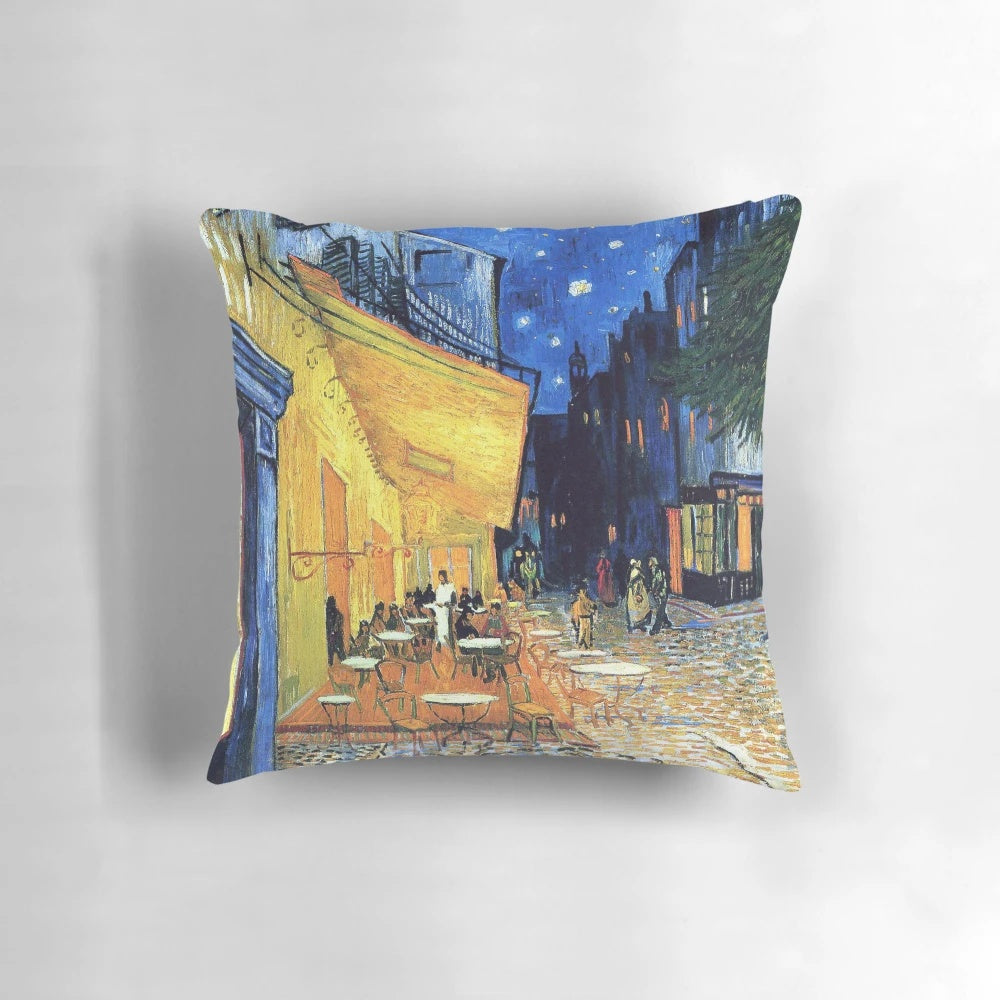 Cafe Terrace at Night painting by Vincent van Gogh on a pillow