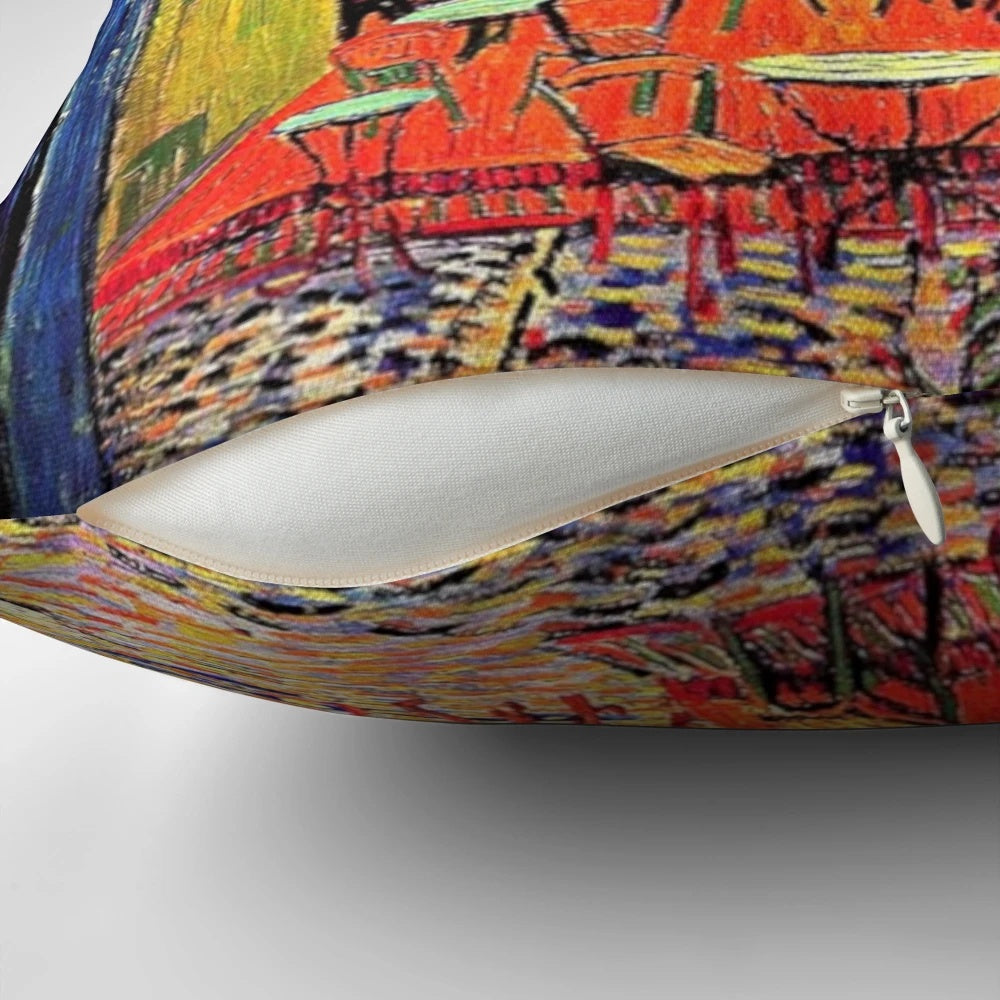 Colorful pillow featuring Vincent van Gogh's masterpiece 'The Cafe Terrace on the Place du Forum'