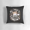 A cozy pillow featuring a cute cat drinking a cup of coffee