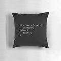 A cozy pillow featuring a "Coffee and Beer Code" design, perfect for software engineers, developers, and tech enthusiasts.