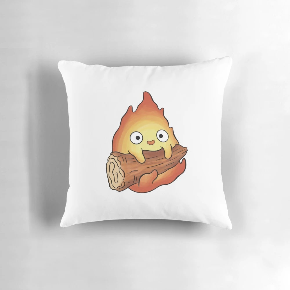 Soft, plush Calcifer pillow with detailed design from the beloved Studio Ghibli anime film Howl's Moving Castle