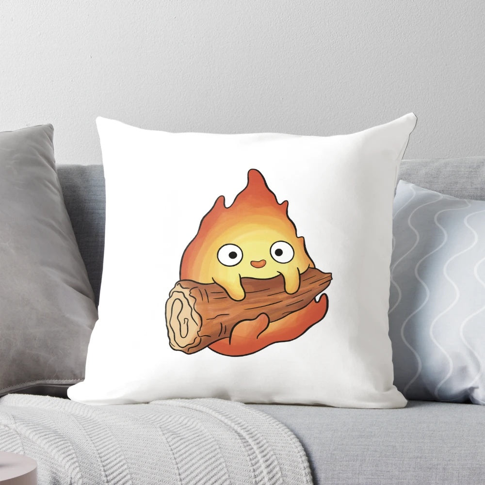 Soft, plush Calcifer pillow with detailed design from the beloved Studio Ghibli anime film Howl's Moving Castle