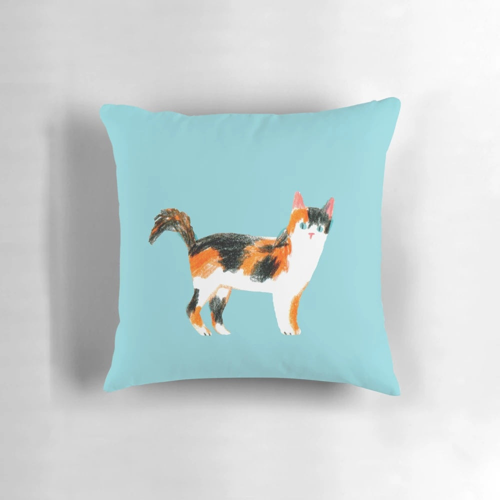 Calico Cat Pillow - Soft, Plush Accent Pillow with Blue, Orange, and Black Fur Pattern