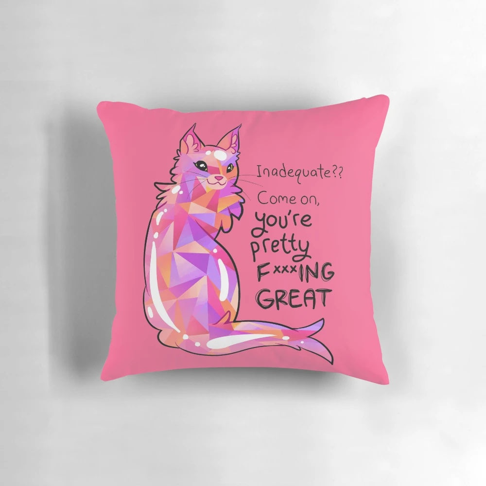 A cozy, plush cat-shaped pillow adorned with calming gemstones to promote mental well-being.