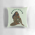 Green and brown nature-inspired Pillow with moon phases design for meditation and self-care