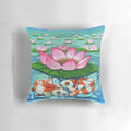 Koi and lotus-patterned decorative throw pillow for relaxation and meditation