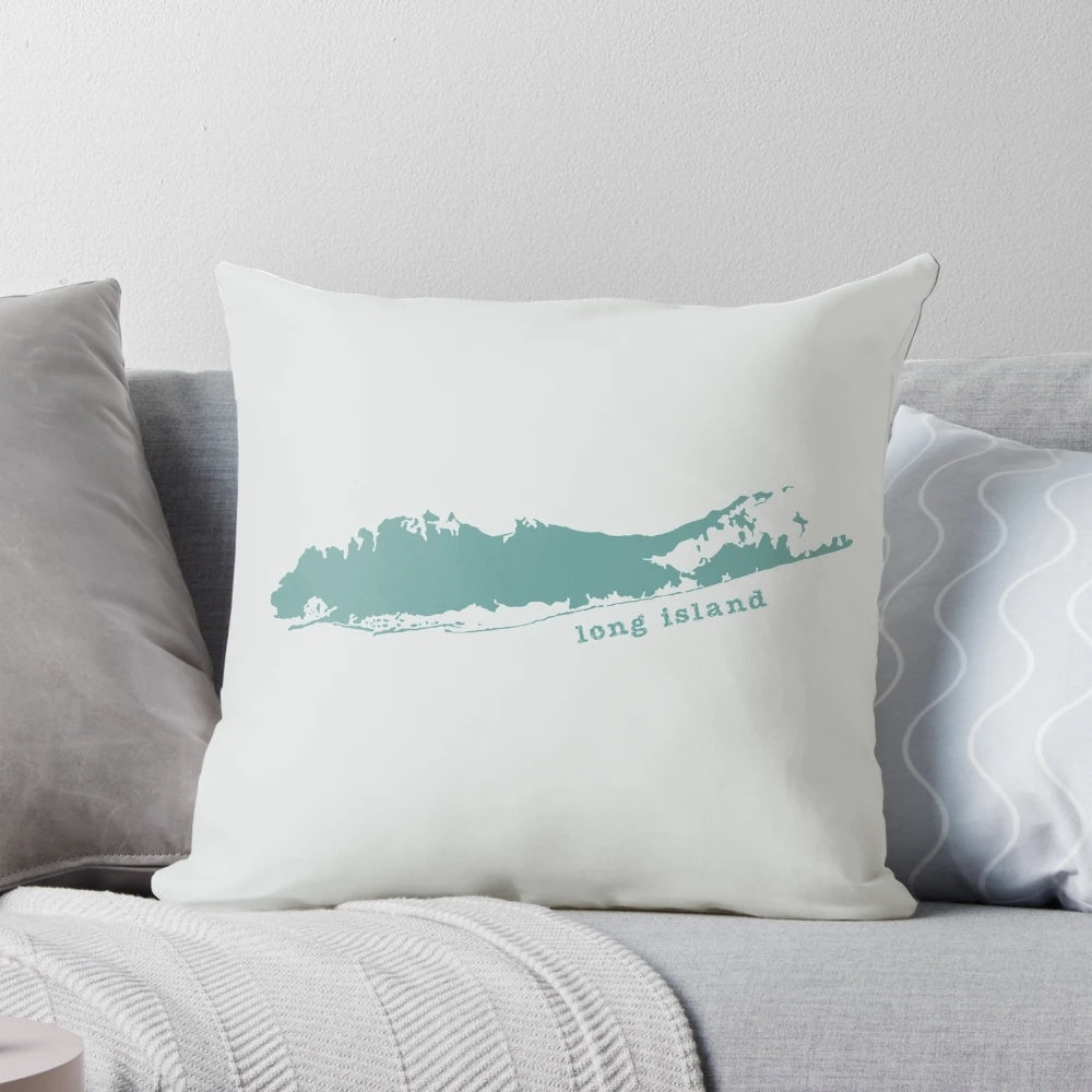 Long Island sea glass green throw pillow for beach house or coastal living room decor