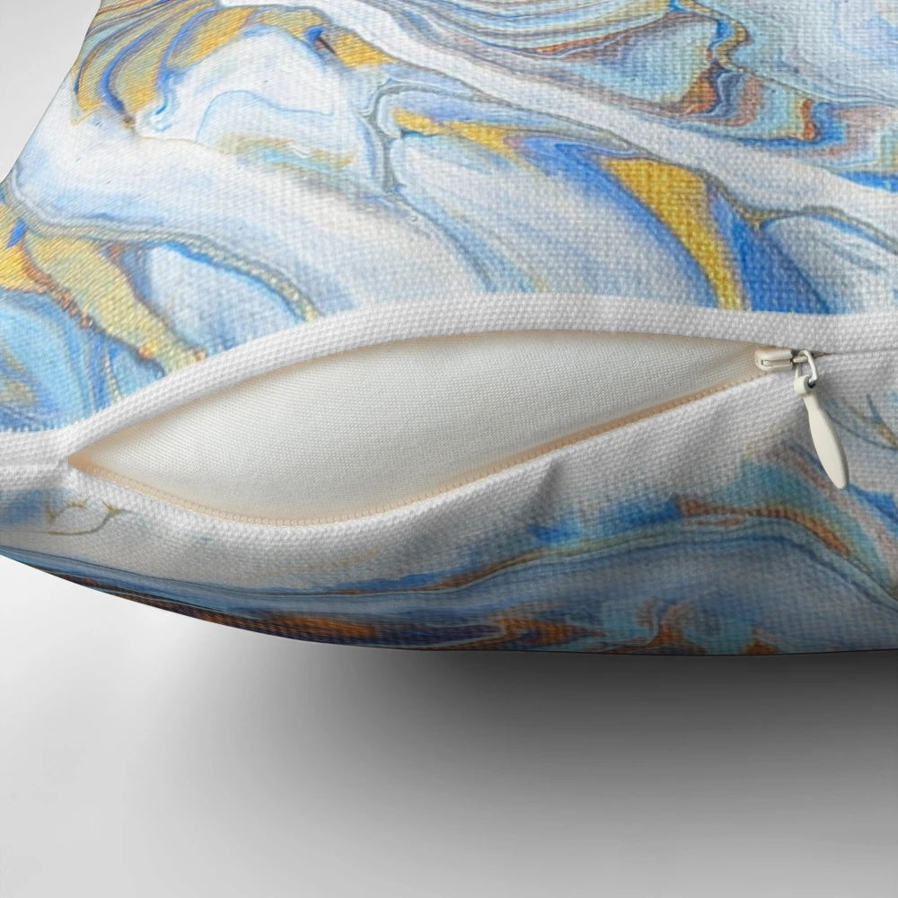 A calming sea-inspired pillow featuring a beautiful abstract acrylic pour painting design