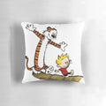 Plush pillow featuring the iconic characters Calvin and Hobbes from the beloved comic strip