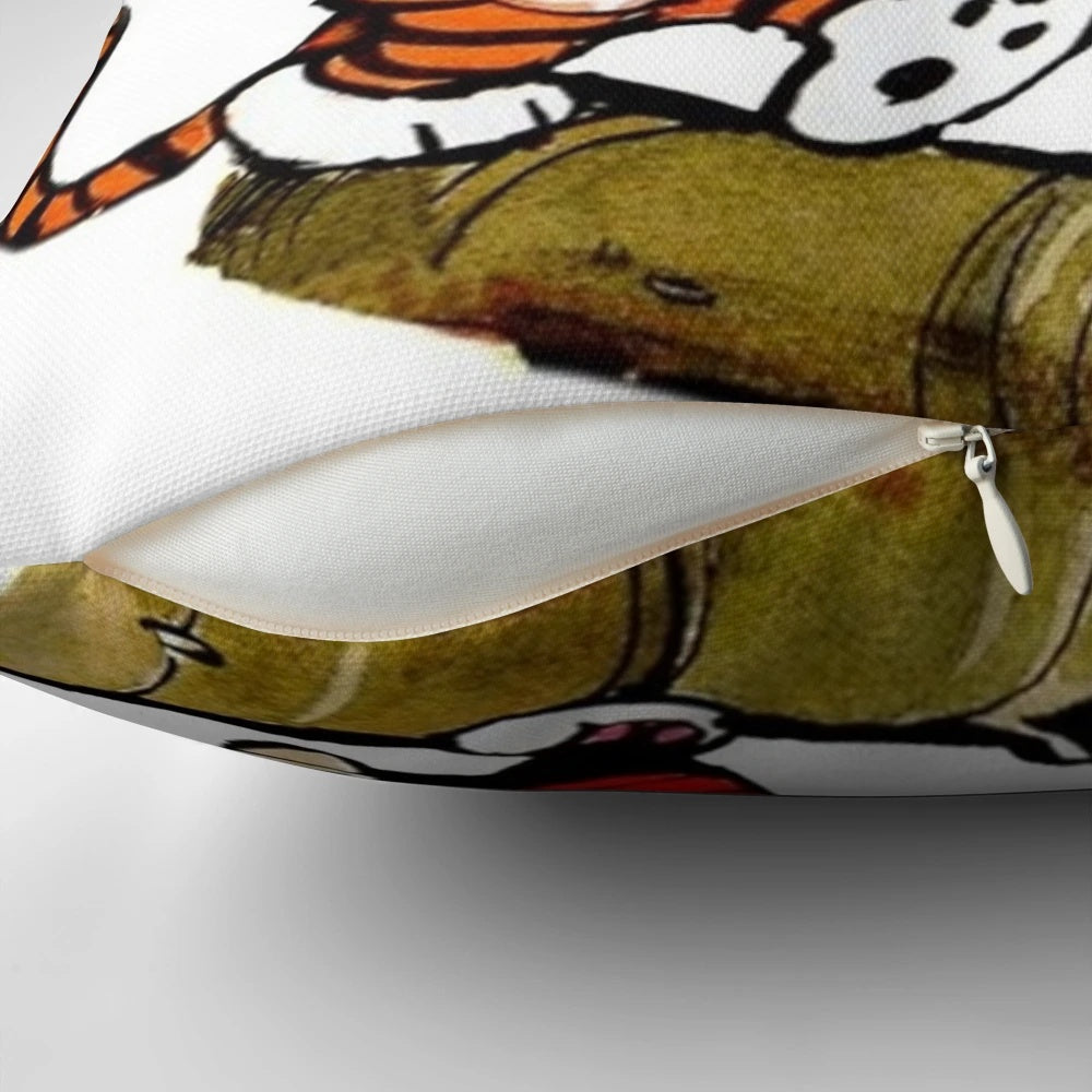 Plush pillow featuring the iconic characters Calvin and Hobbes from the beloved comic strip