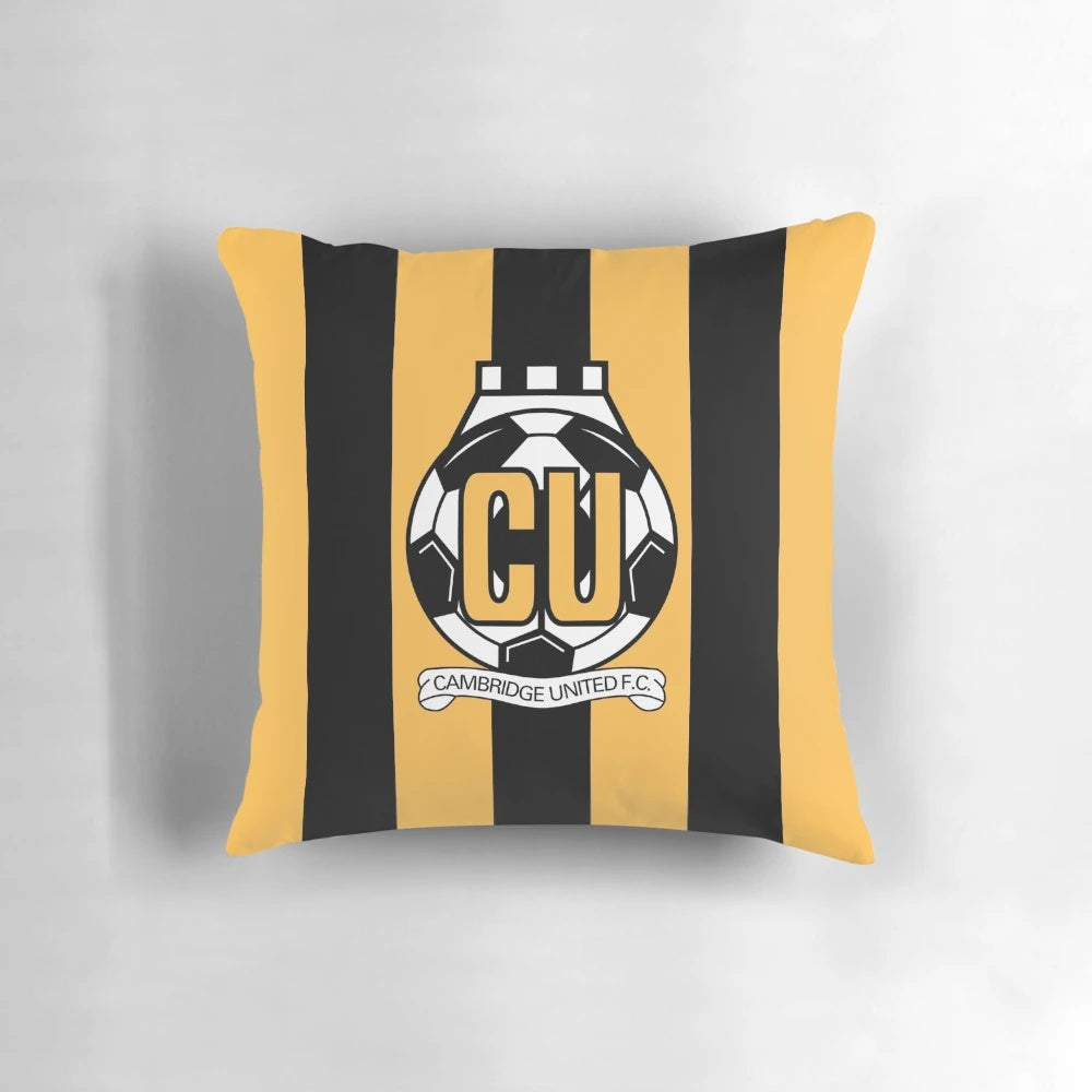 Cambridge United FC logo stripes pillow featuring the football club's iconic yellow and black colors