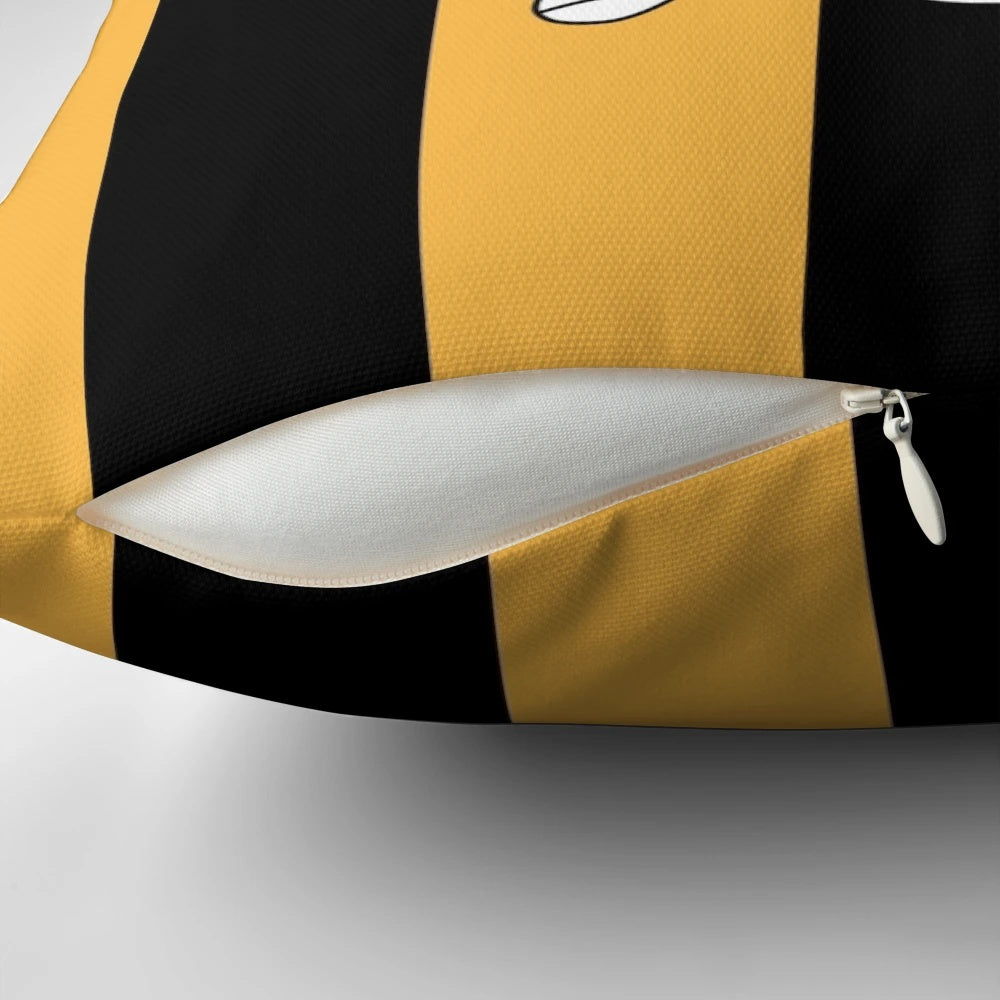 Cambridge United FC logo stripes pillow featuring the football club's iconic yellow and black colors