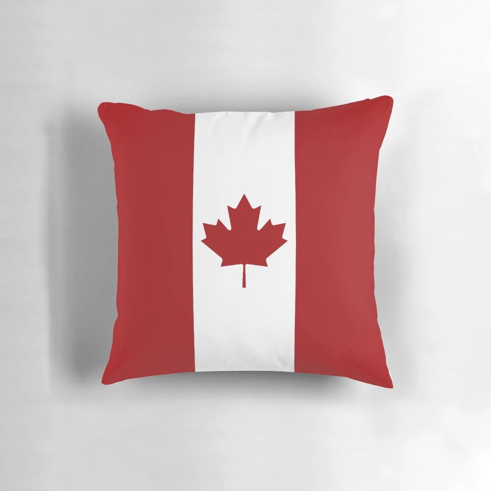Canada flag pillow with red and white maple leaf design