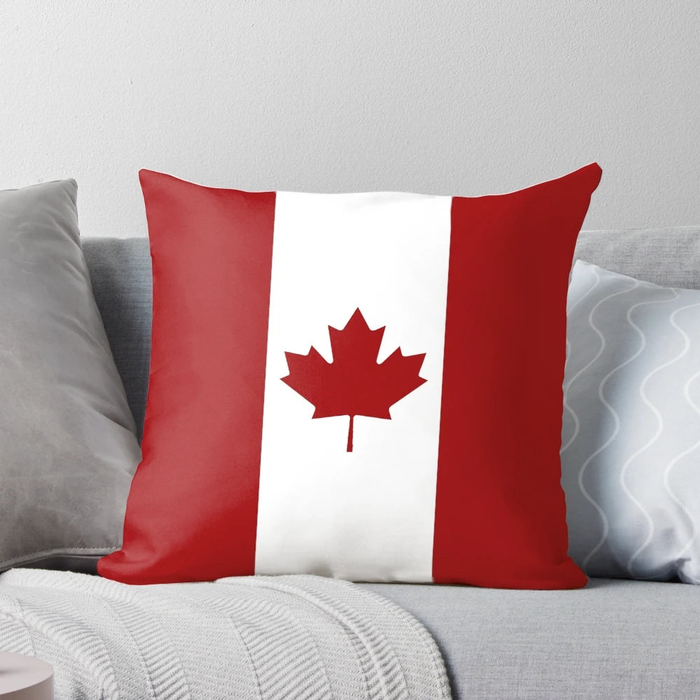 Canada flag pillow with red and white maple leaf design