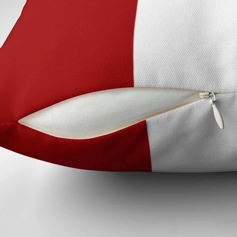 Canada flag pillow with red and white maple leaf design