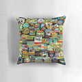 Canada travel sticker bomb design on a white throw pillow