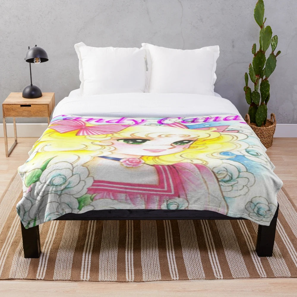 Candy Candy inspired plush blanket with a vibrant pop art anime design