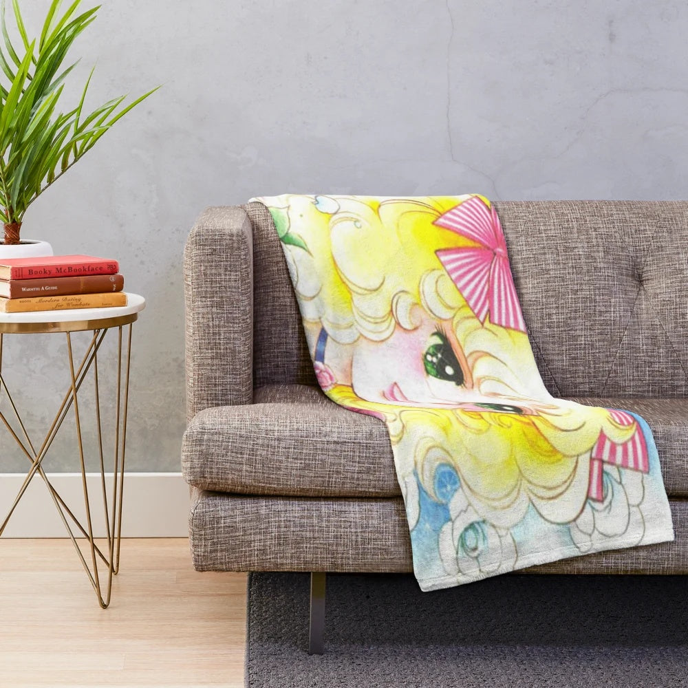 Candy Candy inspired plush blanket with a vibrant pop art anime design