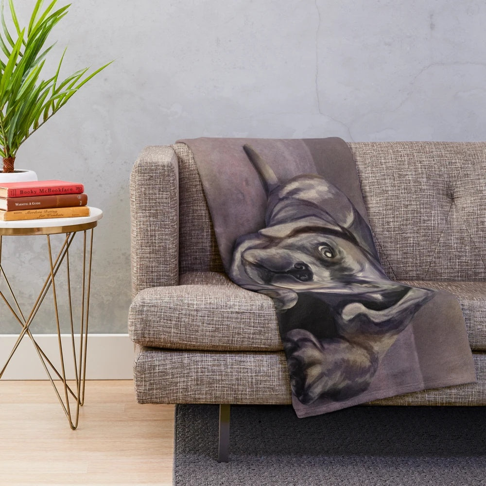 Cane Corso plush blanket with Italian Mastiff puppy watercolor portrait