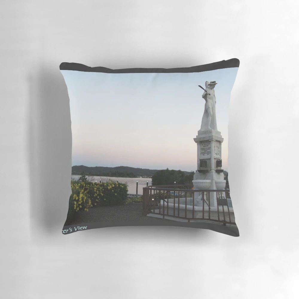 Pillow featuring a scenic view of the Johnstone River and canecutter monument in Innisfail, North Queensland
