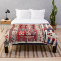 Cappadocian Anatolian kilim inspired plush blanket with geometric, tribal pattern