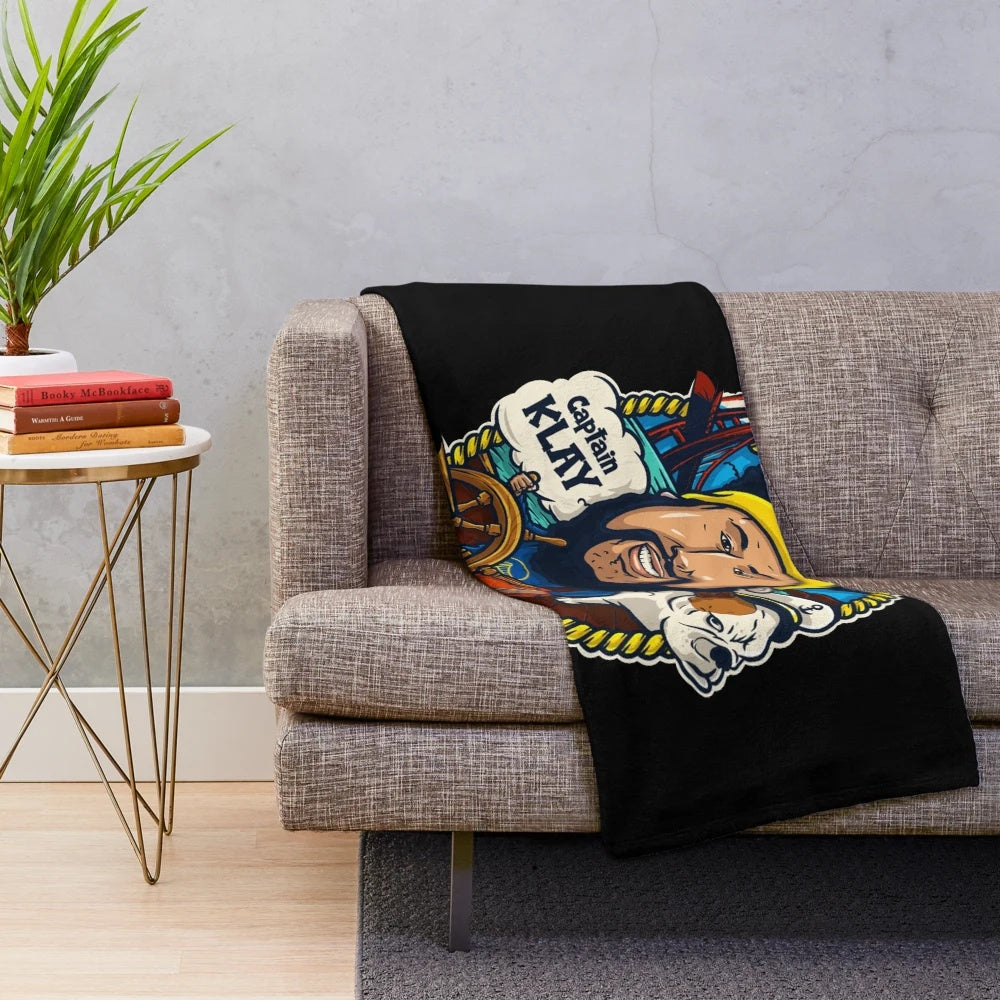 Captain Klay themed plush blanket with basketball and Golden Gate Bridge graphics