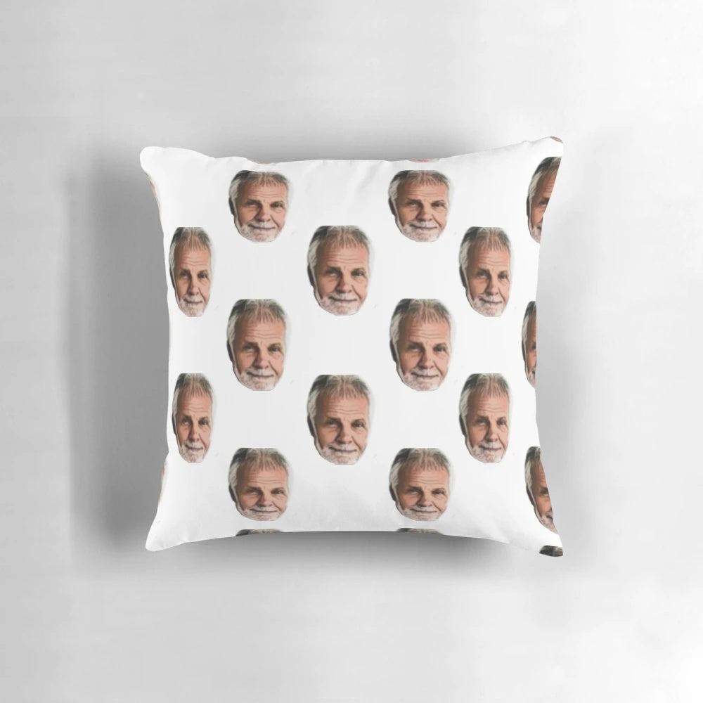 Image of a pillow with an all-over print design featuring Captain Lee from the TV show Below Deck.