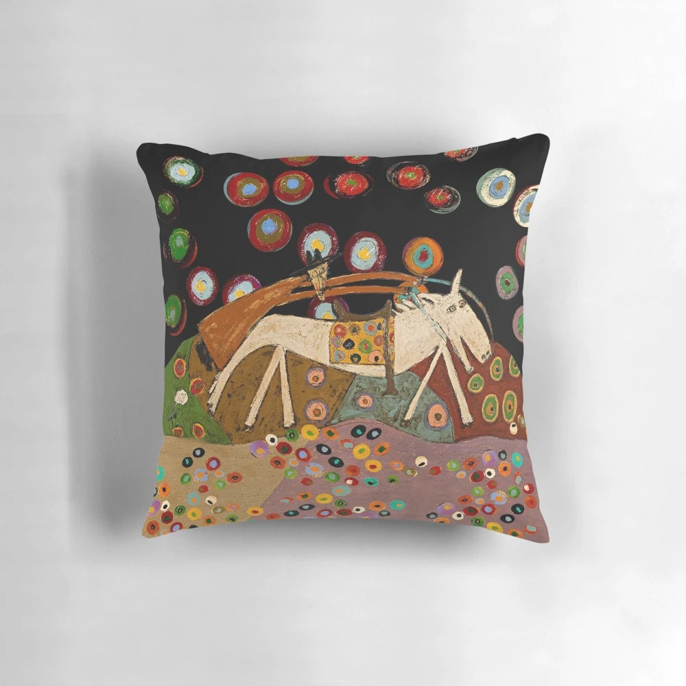 A soft, nature-inspired pillow with a wild, bohemian flair, perfect for adding a touch of rustic charm to any room.