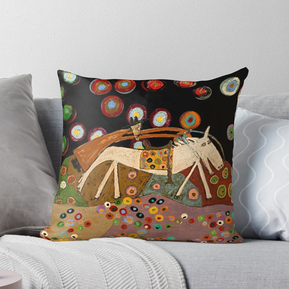 A soft, nature-inspired pillow with a wild, bohemian flair, perfect for adding a touch of rustic charm to any room.
