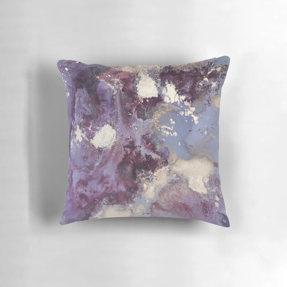 Vibrant abstract fluid art eggplant pillow, showcasing the contemporary designs of Australian artist Michelle Drougas.