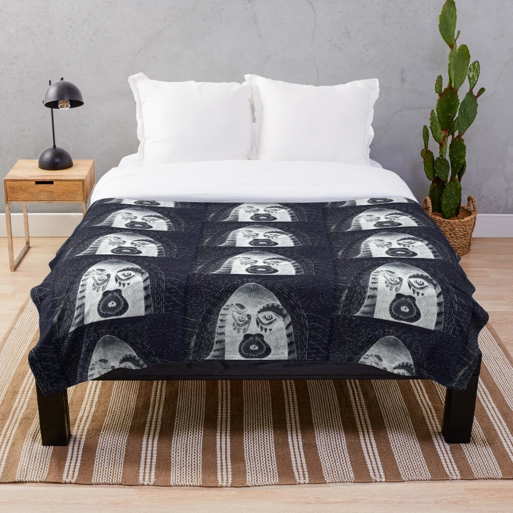 Disritmia III Plush Blanket featuring abstract, black and white digital art design