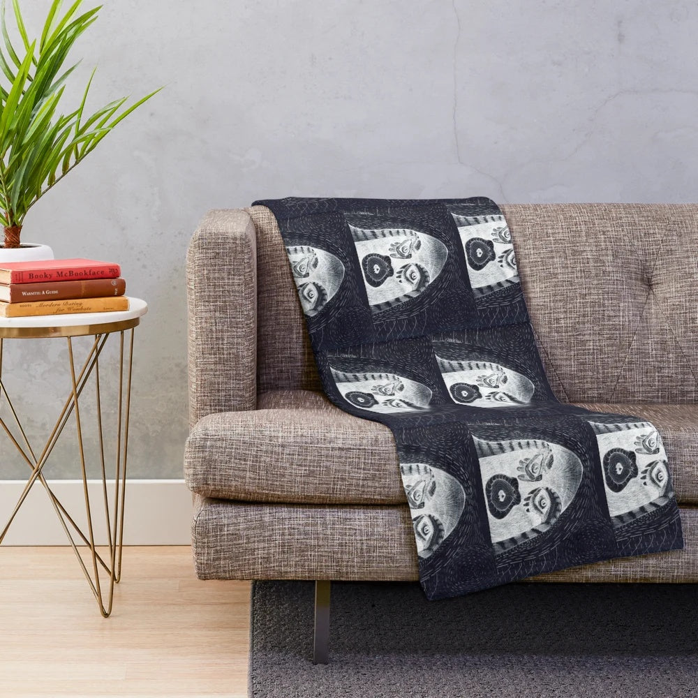 Disritmia III Plush Blanket featuring abstract, black and white digital art design