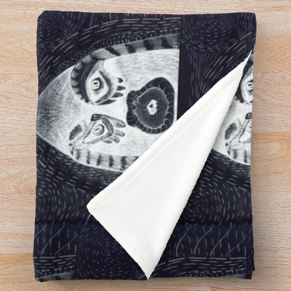 Disritmia III Plush Blanket featuring abstract, black and white digital art design