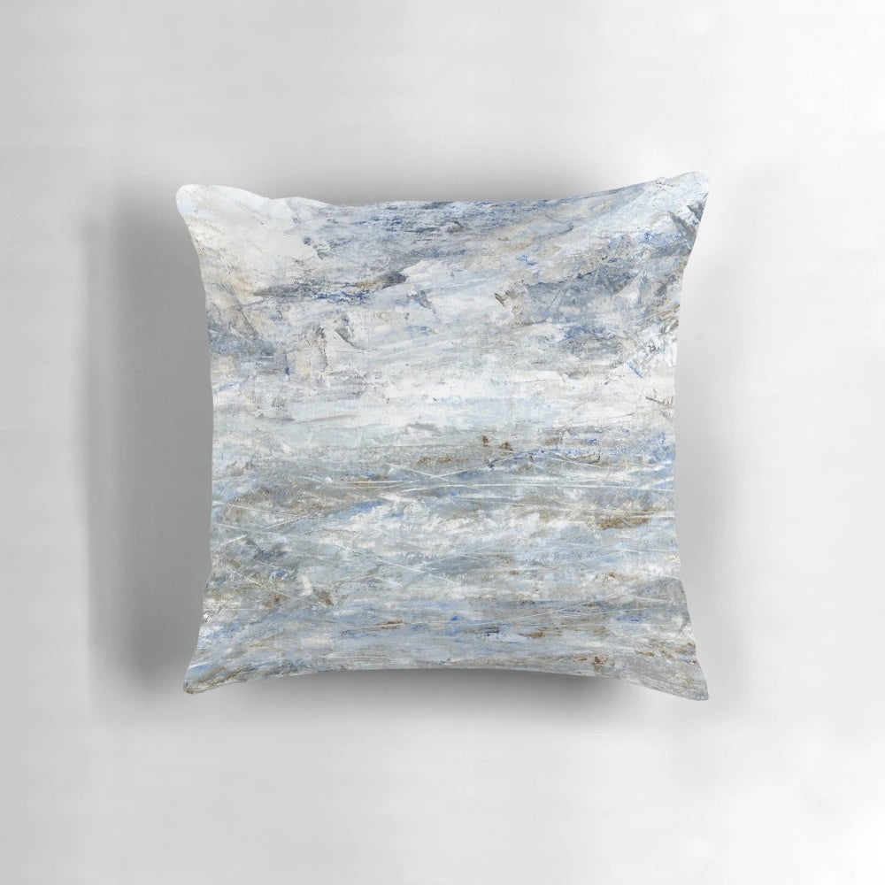 Stormy abstract seascape painting in grey and blue with frothing waves and dramatic sky