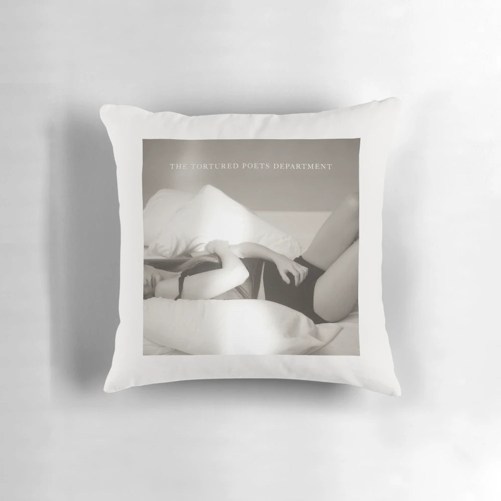 Pillow featuring the album cover art of The Tortured Poets Department anthology
