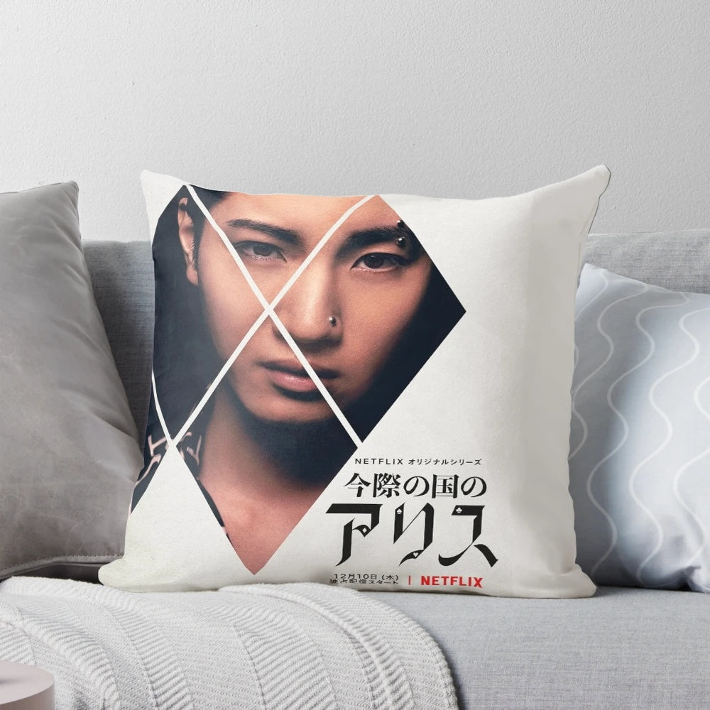 Alice in Borderland" anime-inspired pillow featuring Arisu and the Borderland world