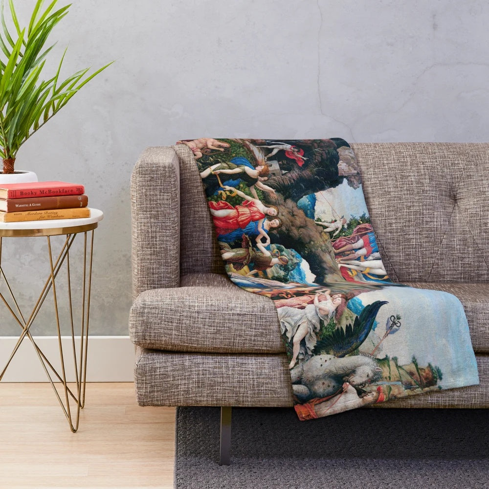 Andrea Mantegna-inspired plush blanket featuring Greek mythology gods and goddesses