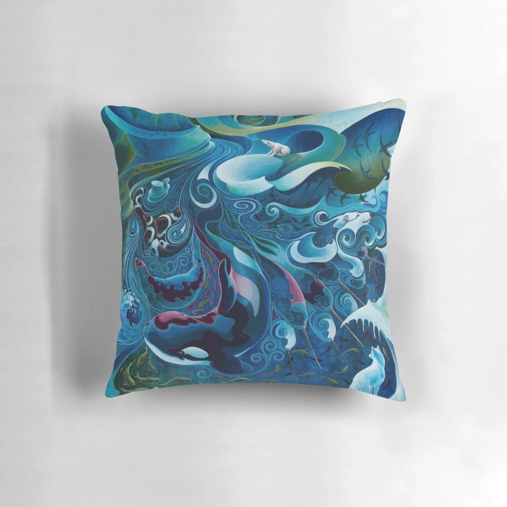 Beautifully designed acrylic pillow featuring Arctic wildlife and the Northern Lights