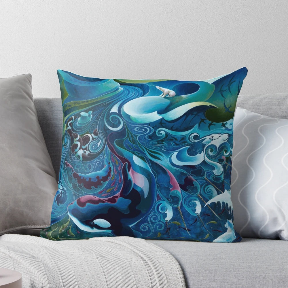 Beautifully designed acrylic pillow featuring Arctic wildlife and the Northern Lights