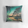 Aurora Borealis Pillow with Stunning Mountain Landscape at Night