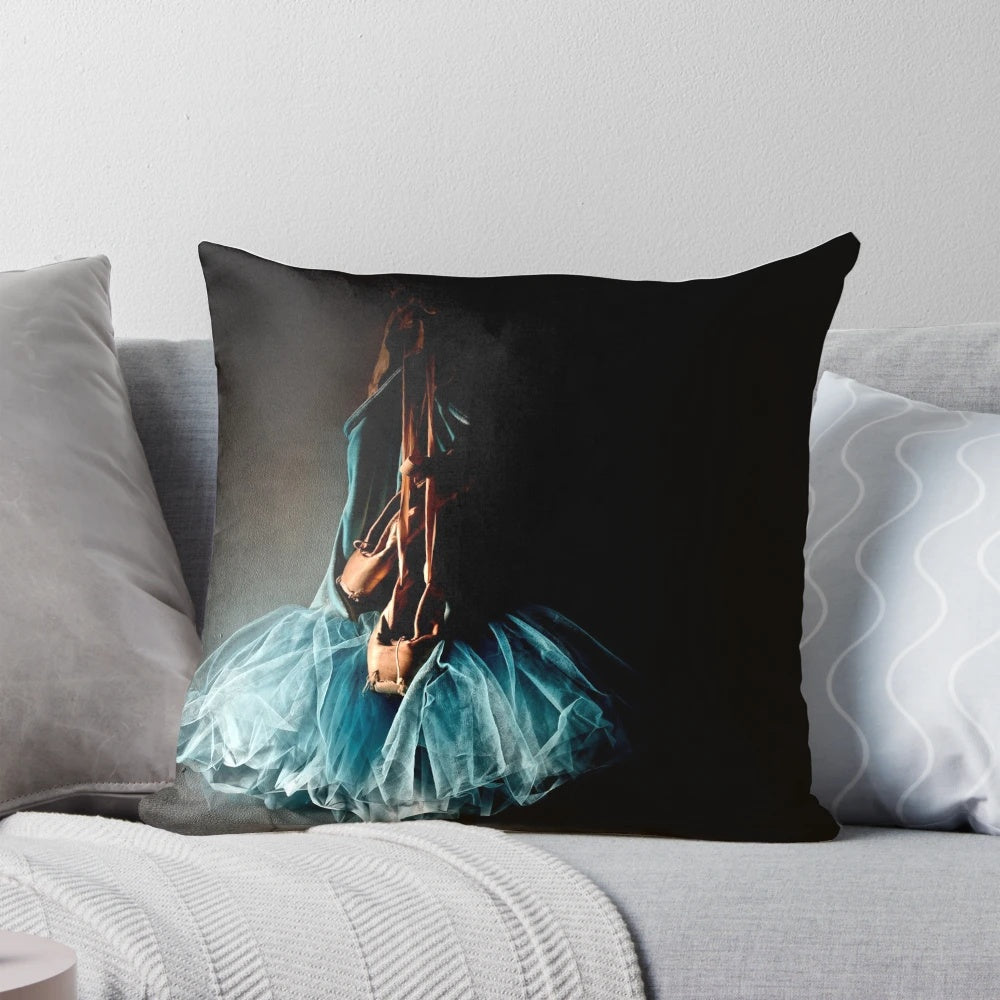 Dramatic ballet tutu on an old weathered wall, printed on a plush pillow for a refined, artistic home decor accent.